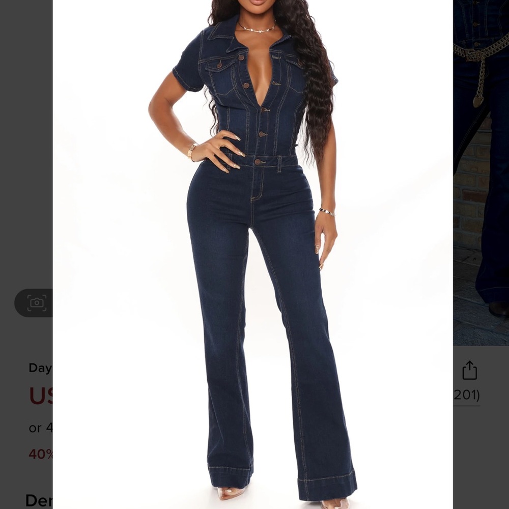 Day Dreaming Denim Flare Jumpsuit 1x FASHION NOVA